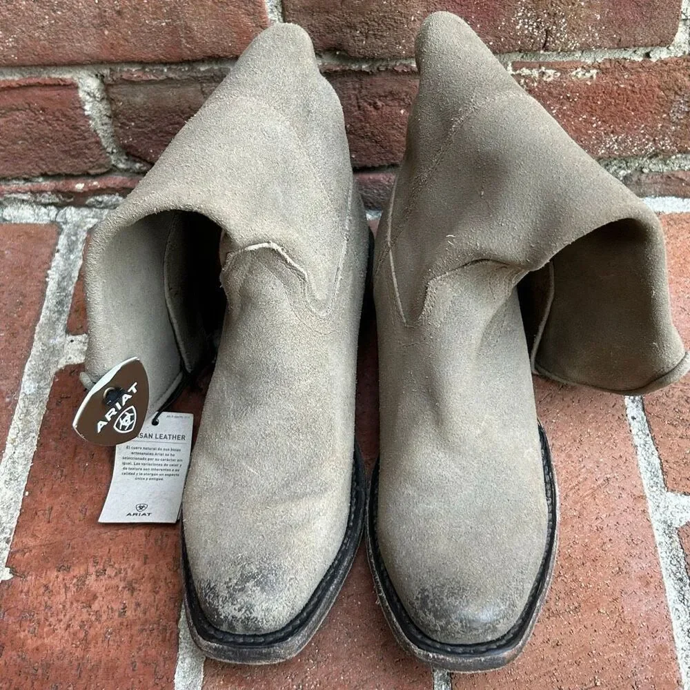 Ariat Women's Suede Memphis Cowboy Pull-on Boots Burnt Taupe Size 6.5/37 NWT